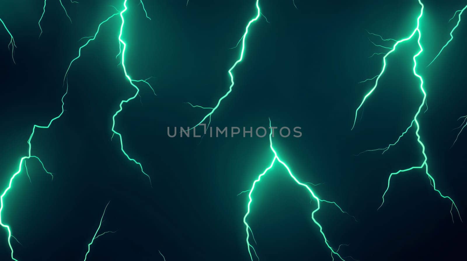 Green lightning bolts are striking on dark background