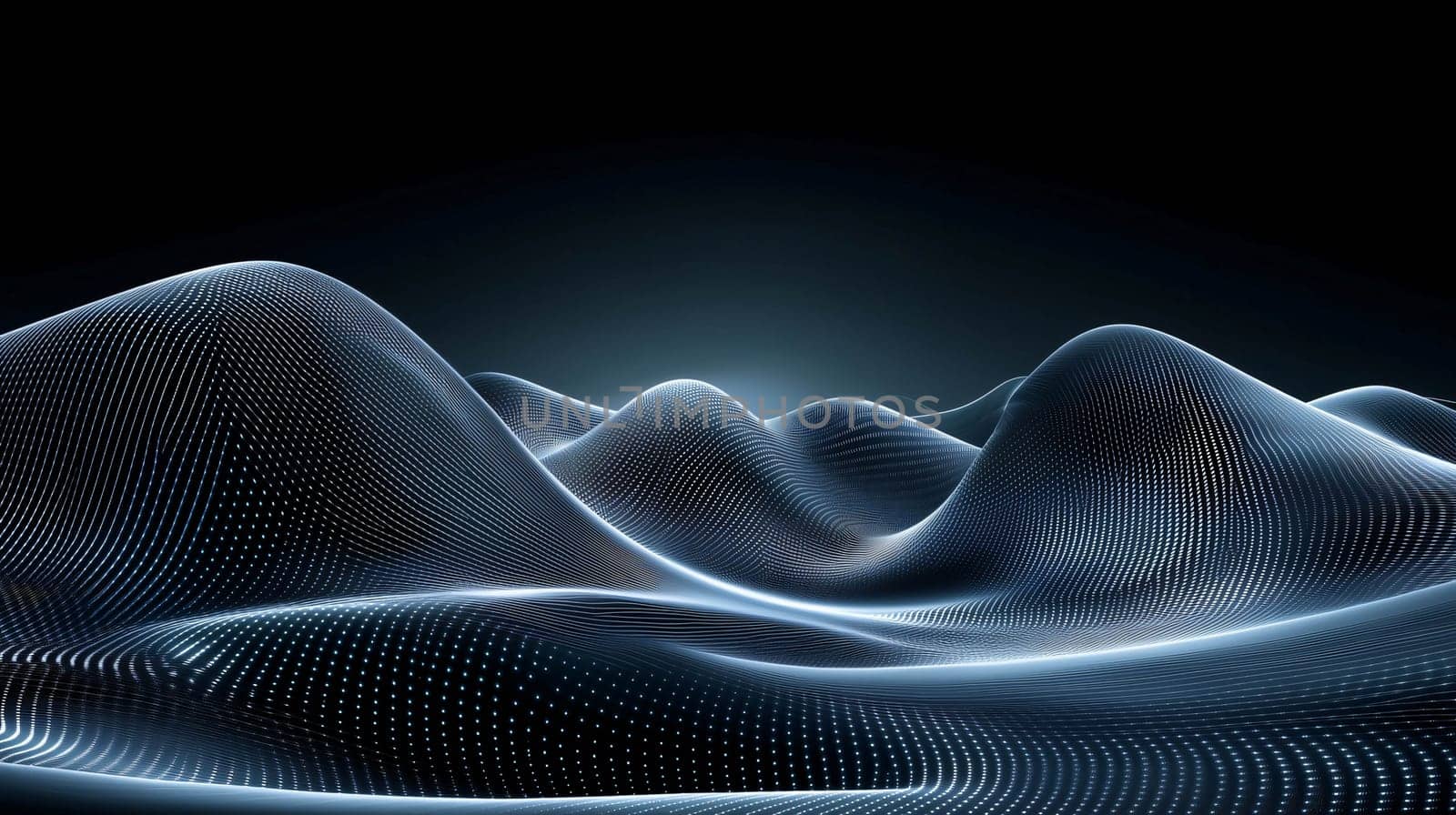 Abstract landscape with blue monochromatic waves forming a digital terrain