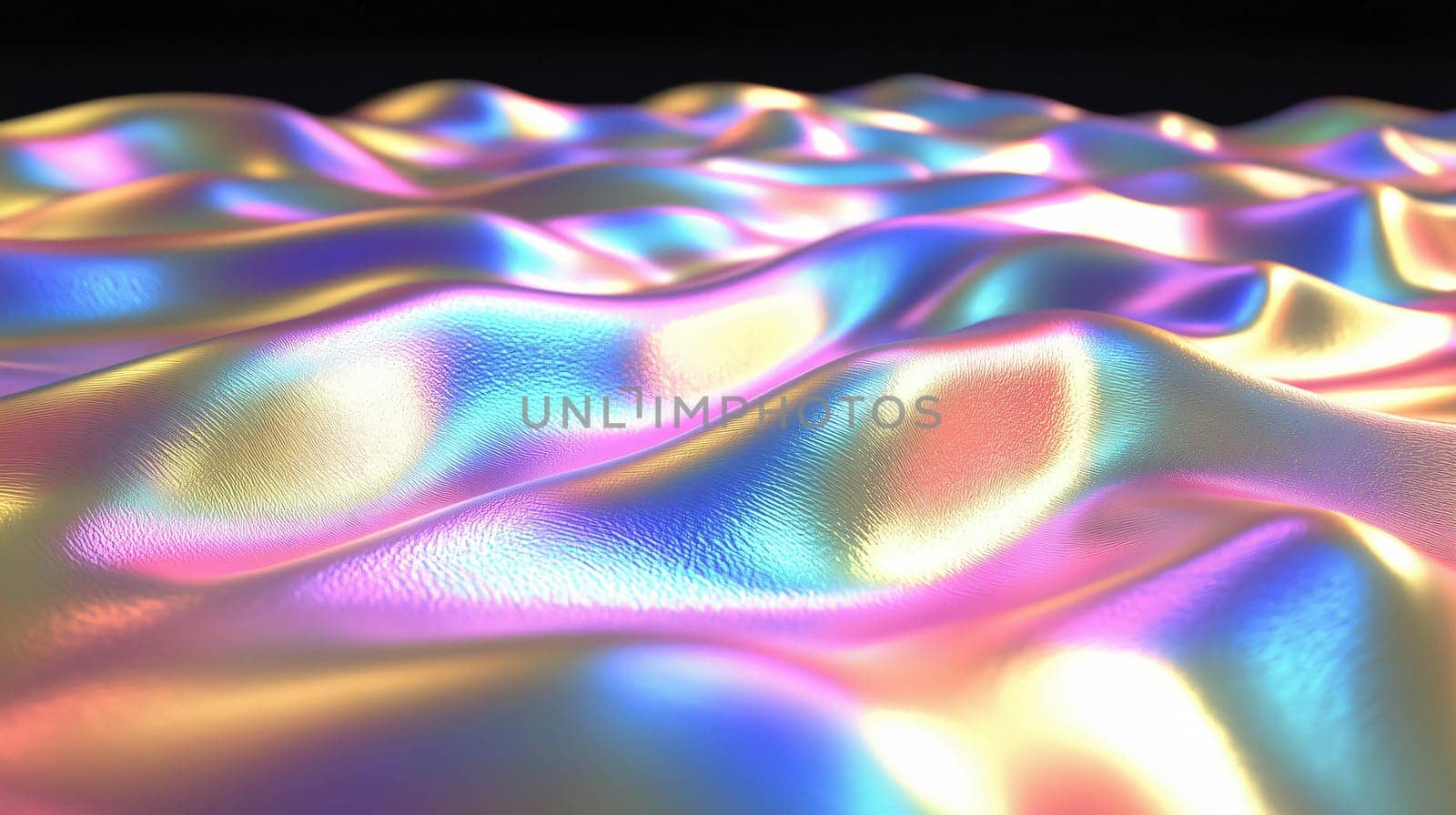 Colorful holographic liquid metal is forming abstract waves, a perfect background for a futuristic or technological project