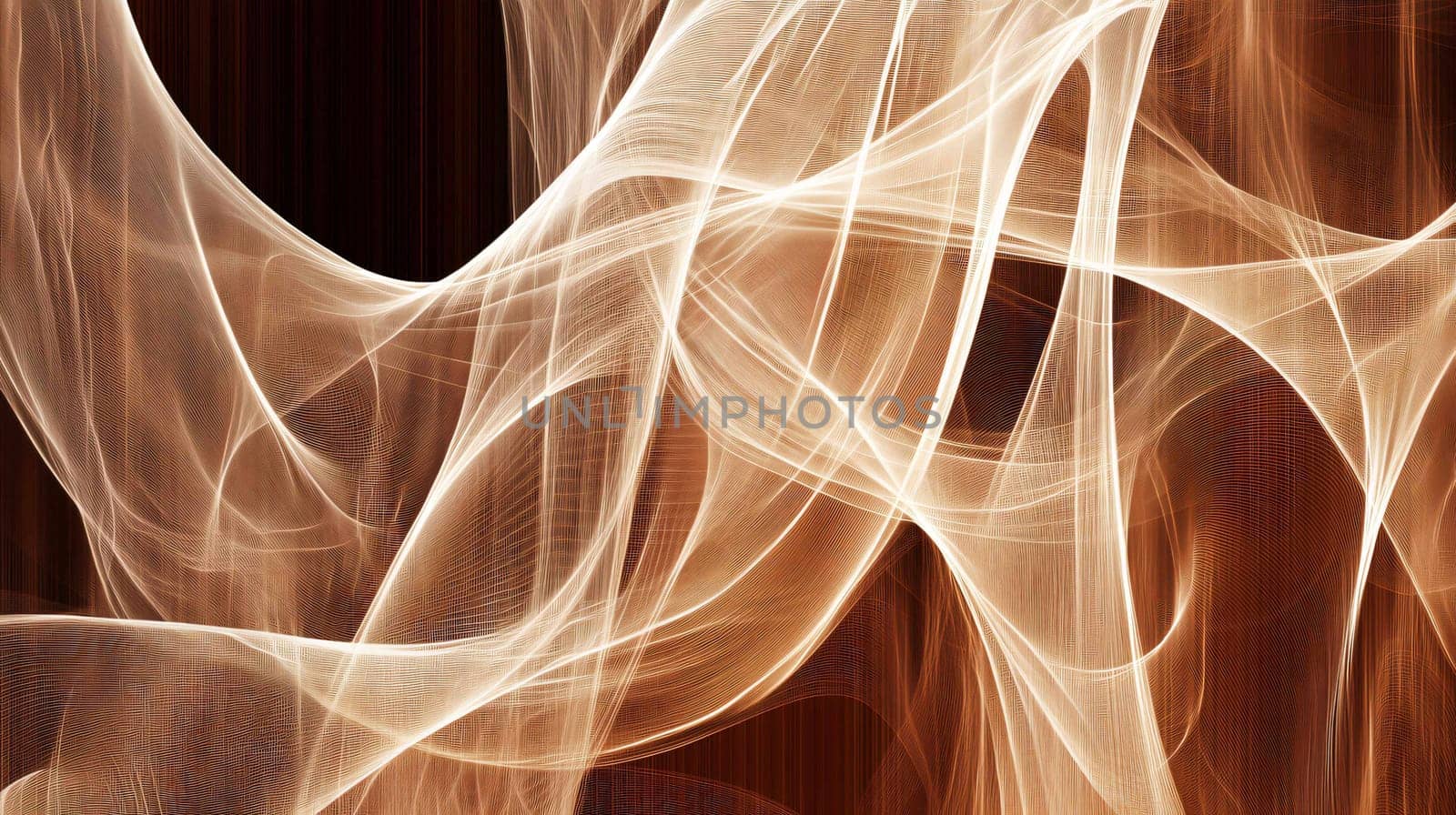 Abstract design of flowing white lines creating a wavy pattern on a brown background