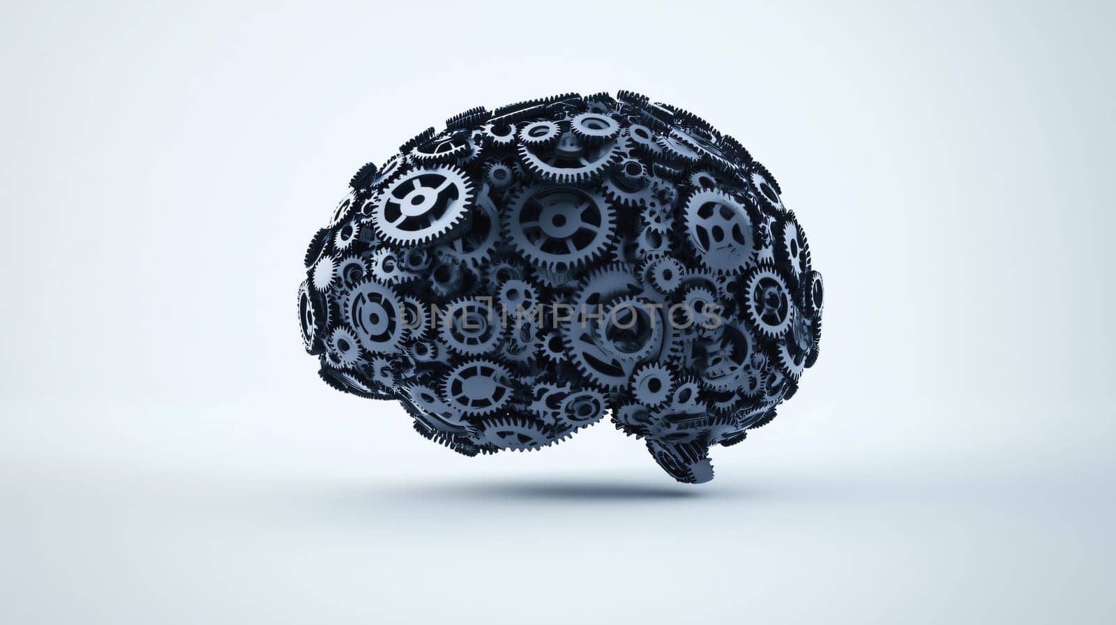 3d render of a human brain made of gears working on white background