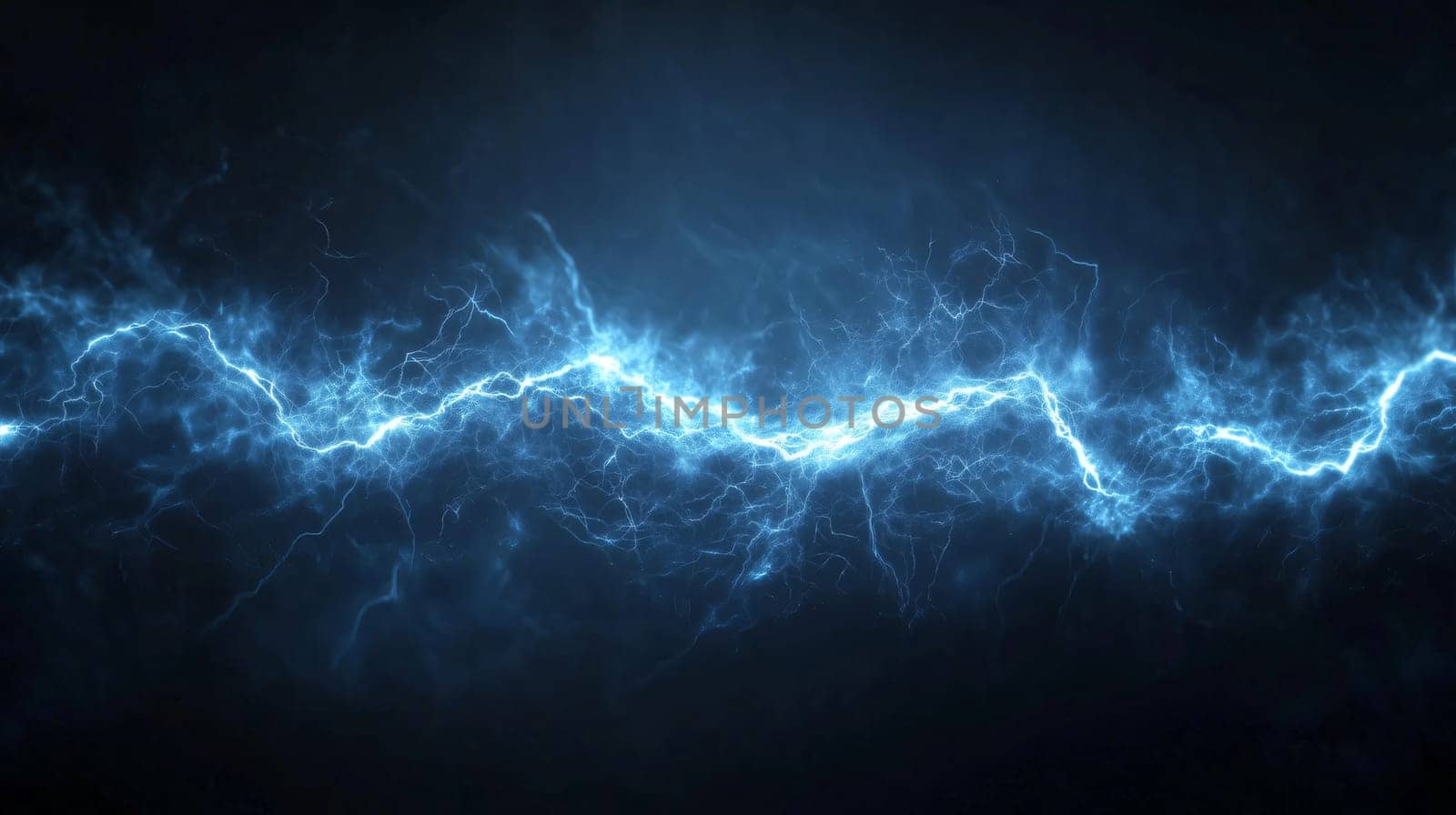 Blue electric lightning is striking on dark background