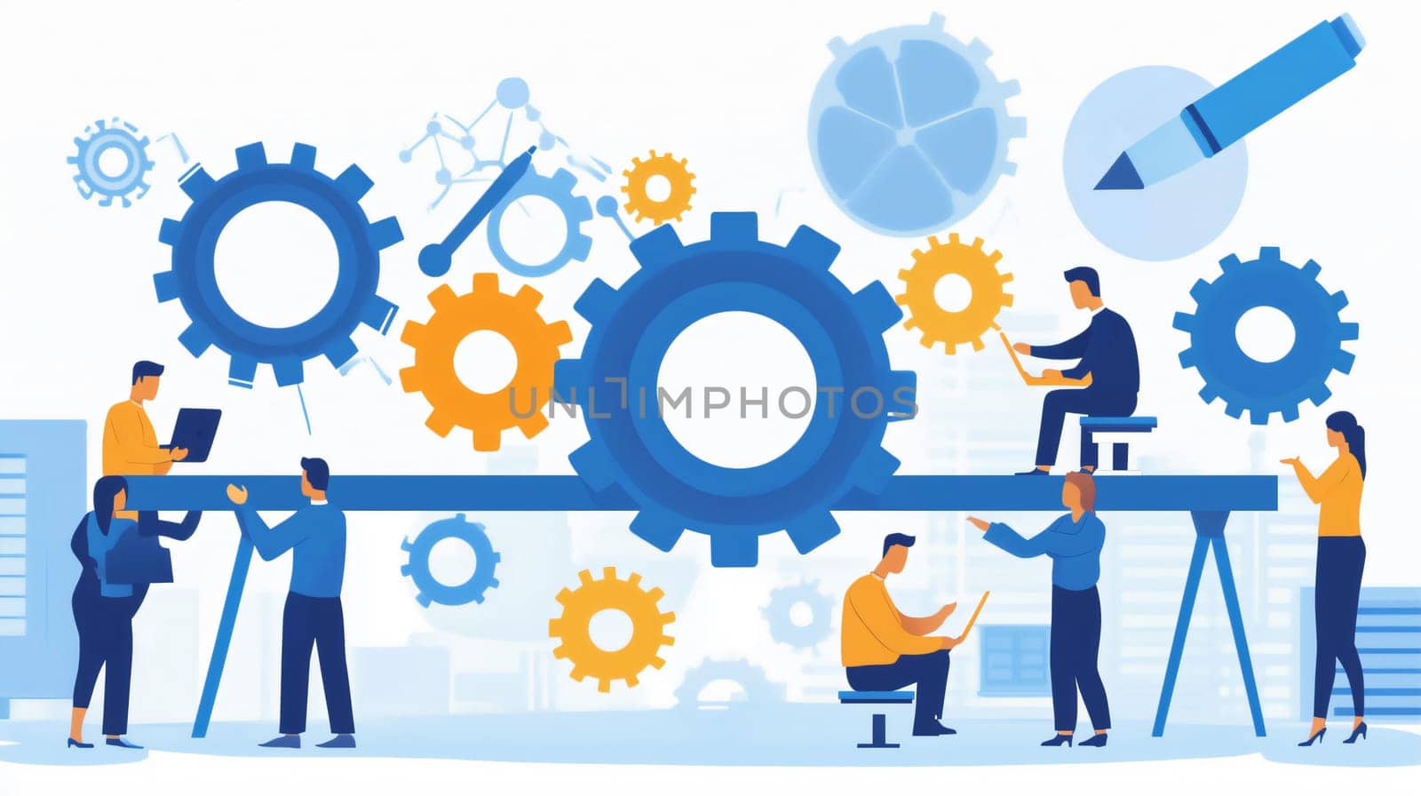 Managers are building a successful business mechanism symbolized by gears