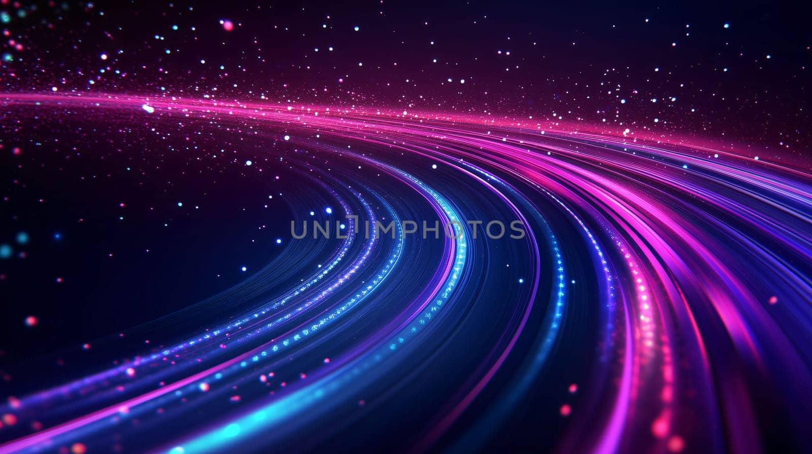 Abstract light trails are flowing on a sparkling background creating a sense of speed and movement