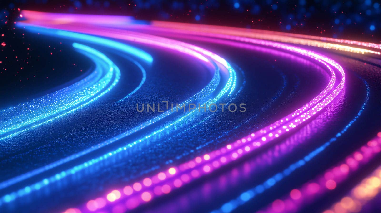 Abstract background with glowing lines moving in a circular path on a dark background