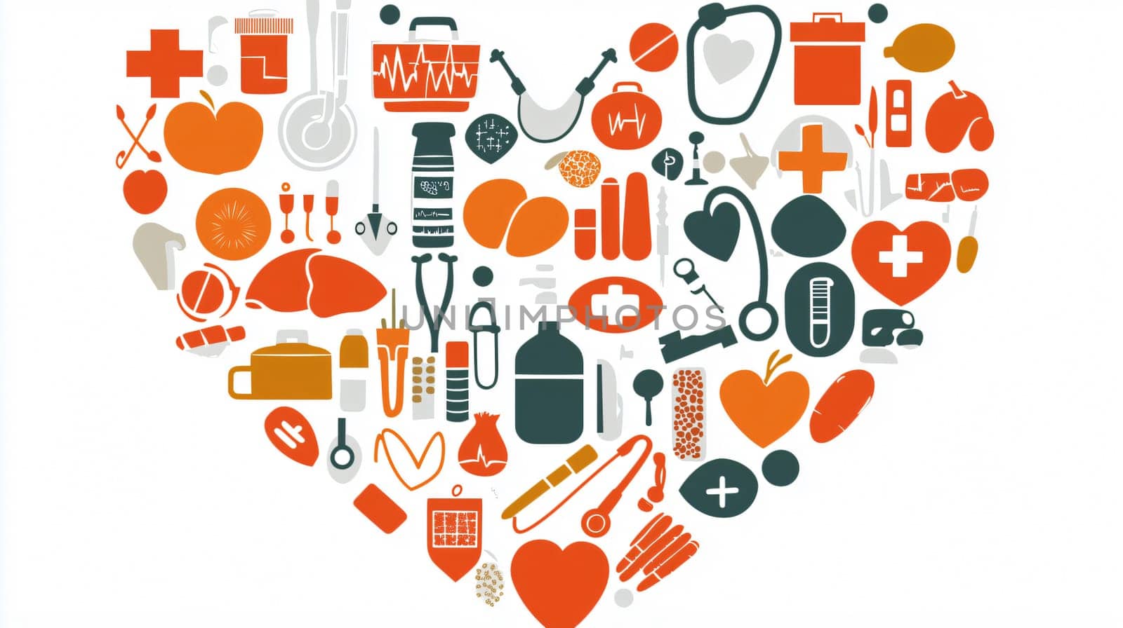 Healthcare icons are forming a heart shape promoting medical awareness
