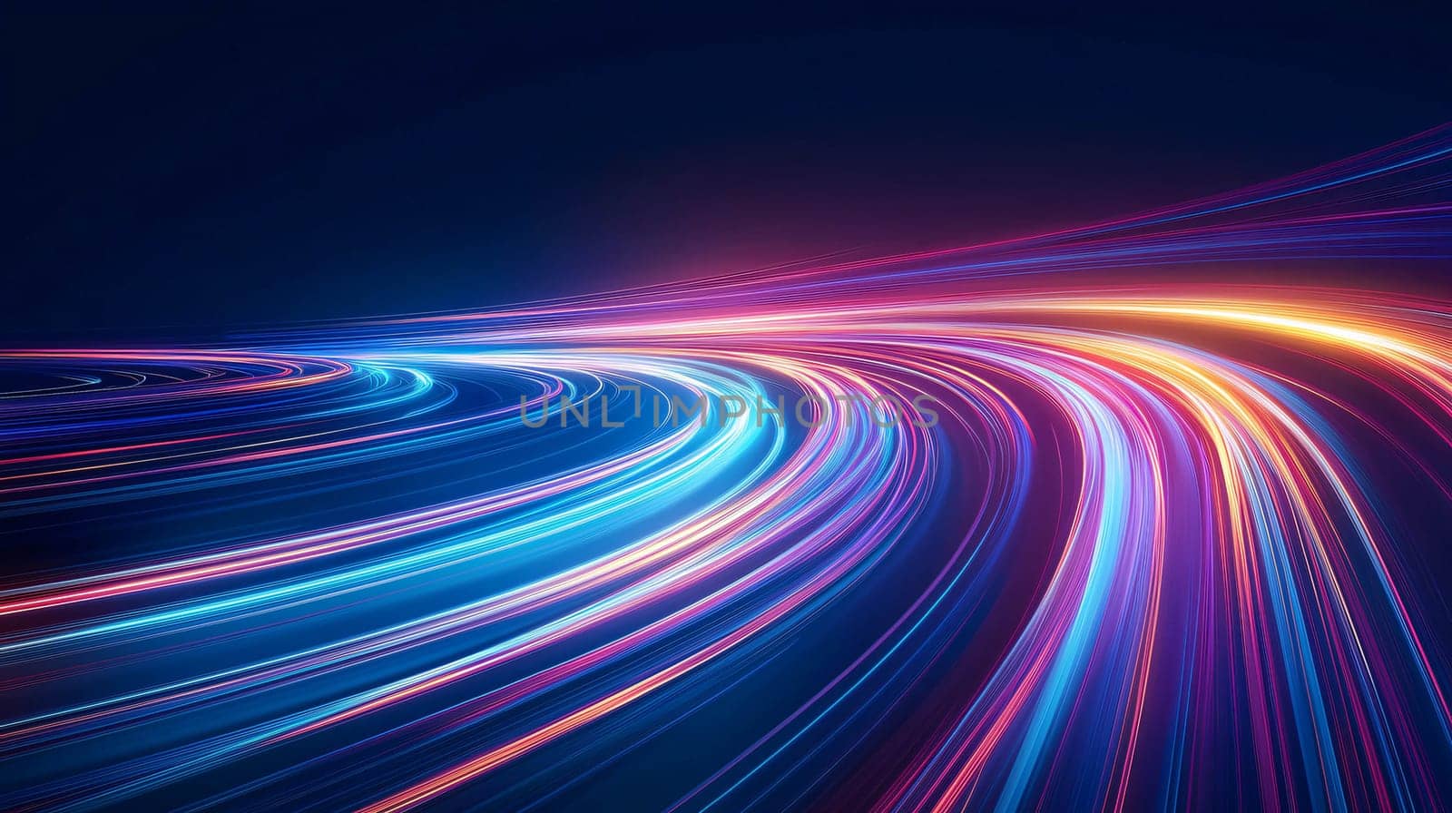 Colorful light trails are showing the speed of something moving on a winding road at night