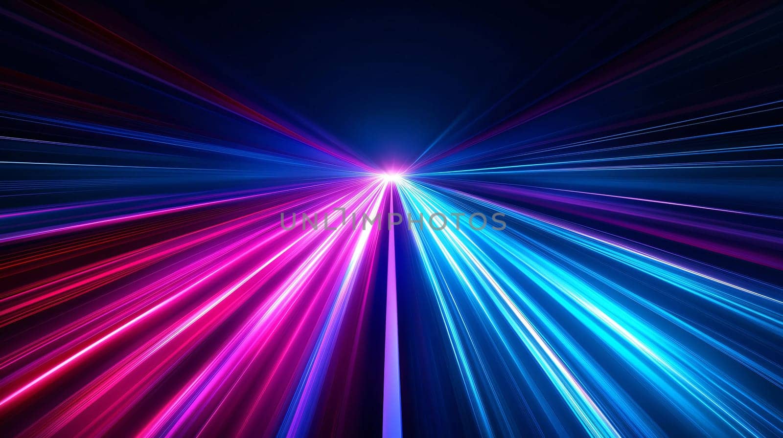 Abstract speed motion background with blue and purple light trails converging into a single point