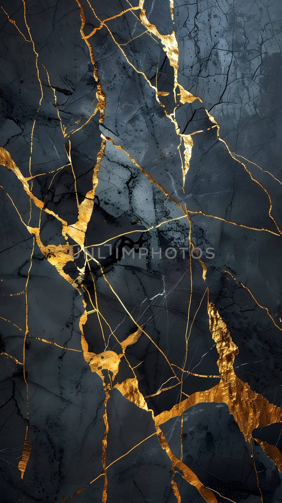 There is a sophisticated dark marble background with elegant gold cracks