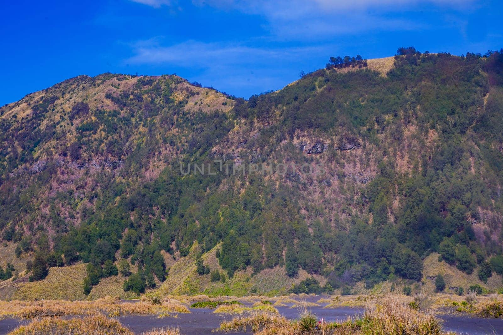 A picturesque landscape of rolling hills with vibrant green grass under a dramatic blue sky and fluffy white clouds.