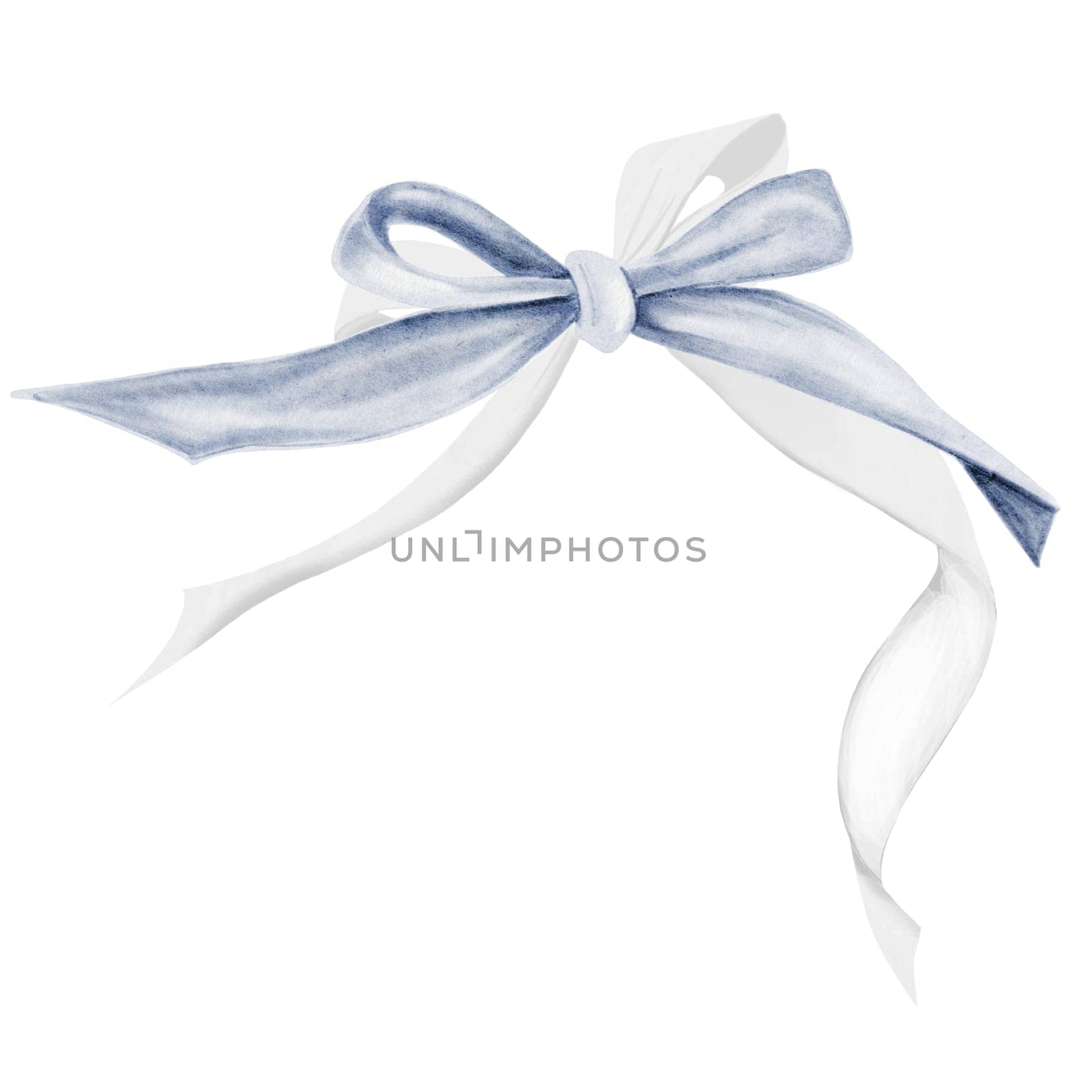 Blue gift bow watercolor. Knotted thin ribbon in vintage style. Clip art isolated on white background in coquette and shabby chic style. For designing cards and invitations for weddings and Valentine's Day. High quality photo