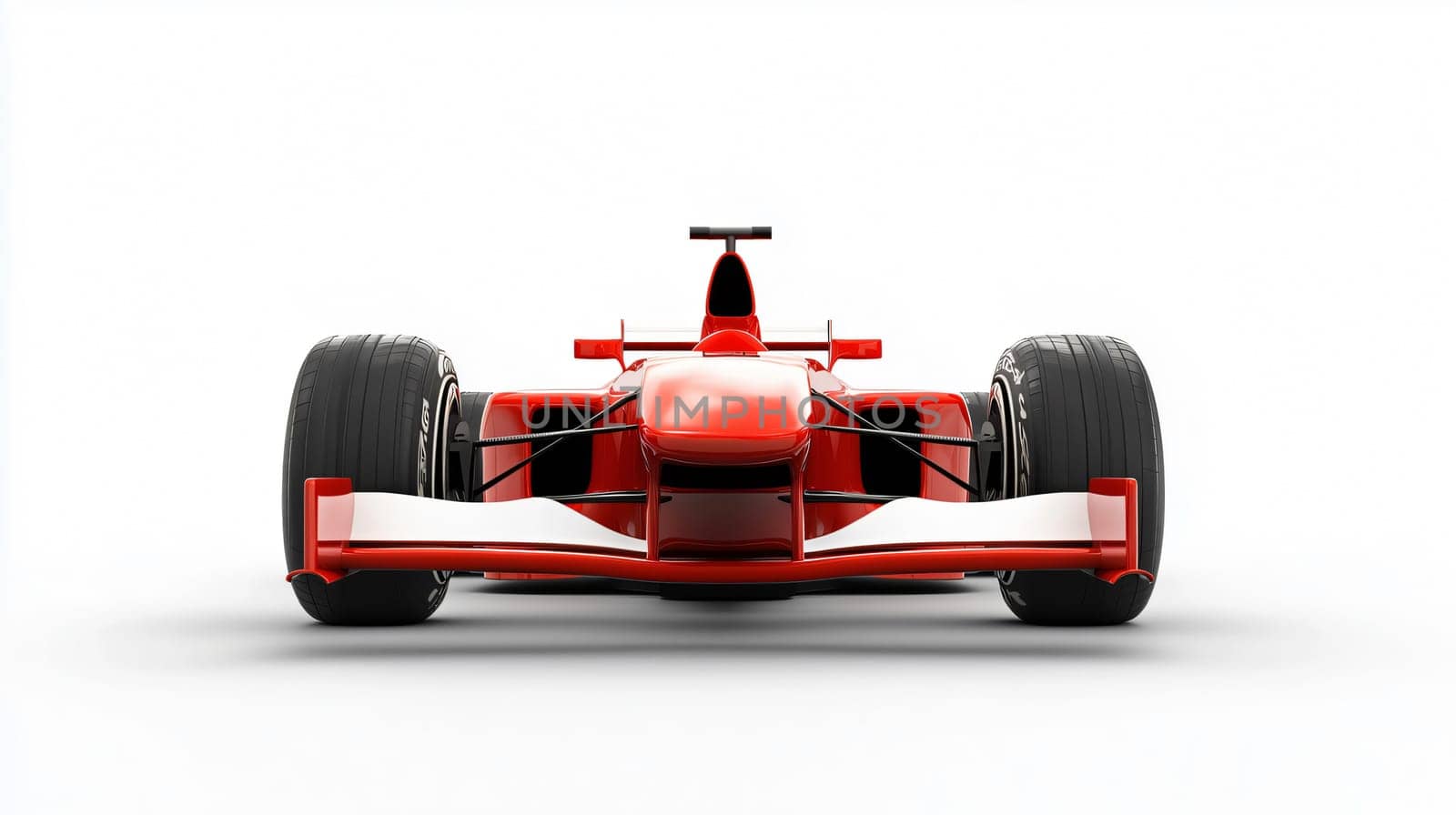 Red racing car standing on a white background, waiting for the race to begin