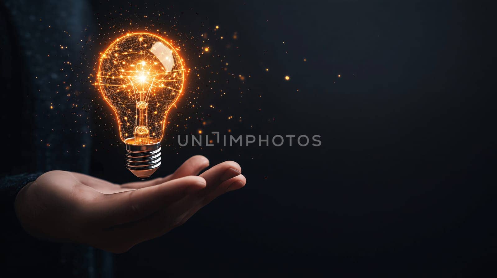 Businessman is holding a glowing light bulb, representing innovation and new ideas