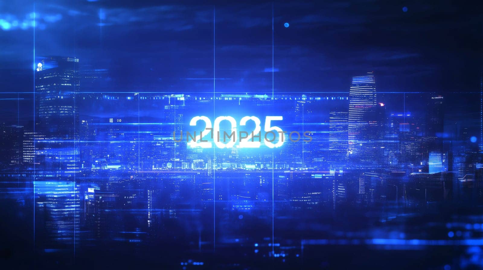 2025 projected over futuristic cityscape at night illustrating technological advancement