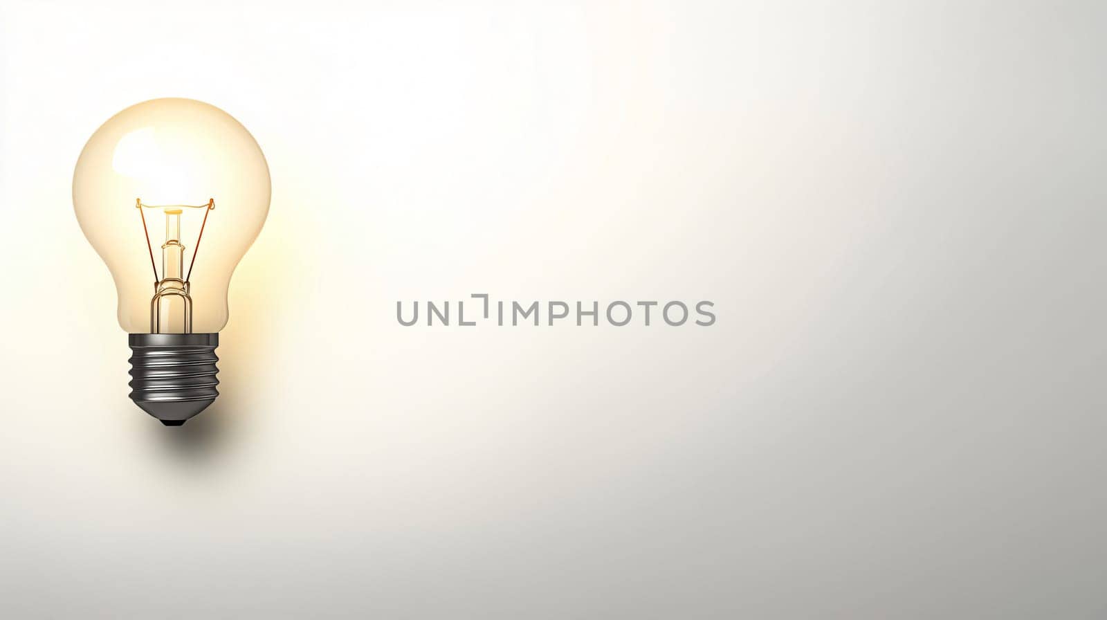 Lone light bulb glowing softly on a white background, representing concepts such as inspiration, creativity, and problem-solving