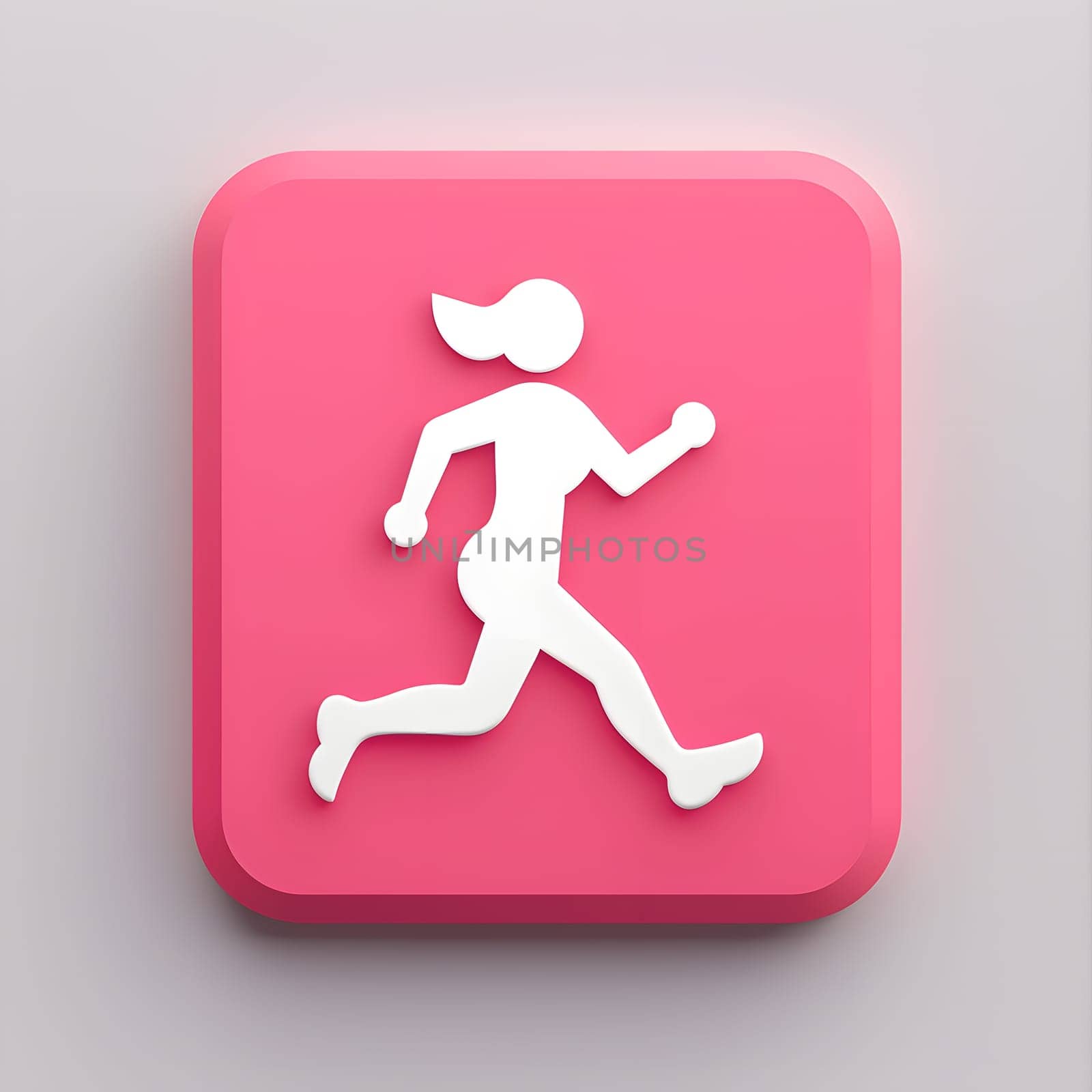 A pink logo featuring a white silhouette of a woman running, with arm extended and a fluid gesture. The design is simple and modern, perfect for a water bottle or fitness gadget