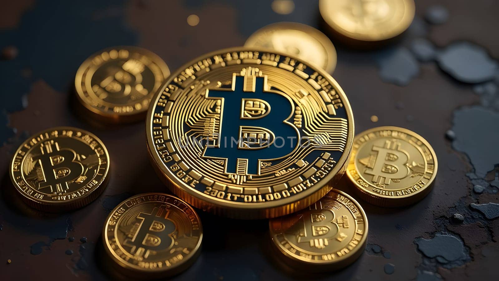 bitcoin coins on the table digital currency, generative ai. High quality photo