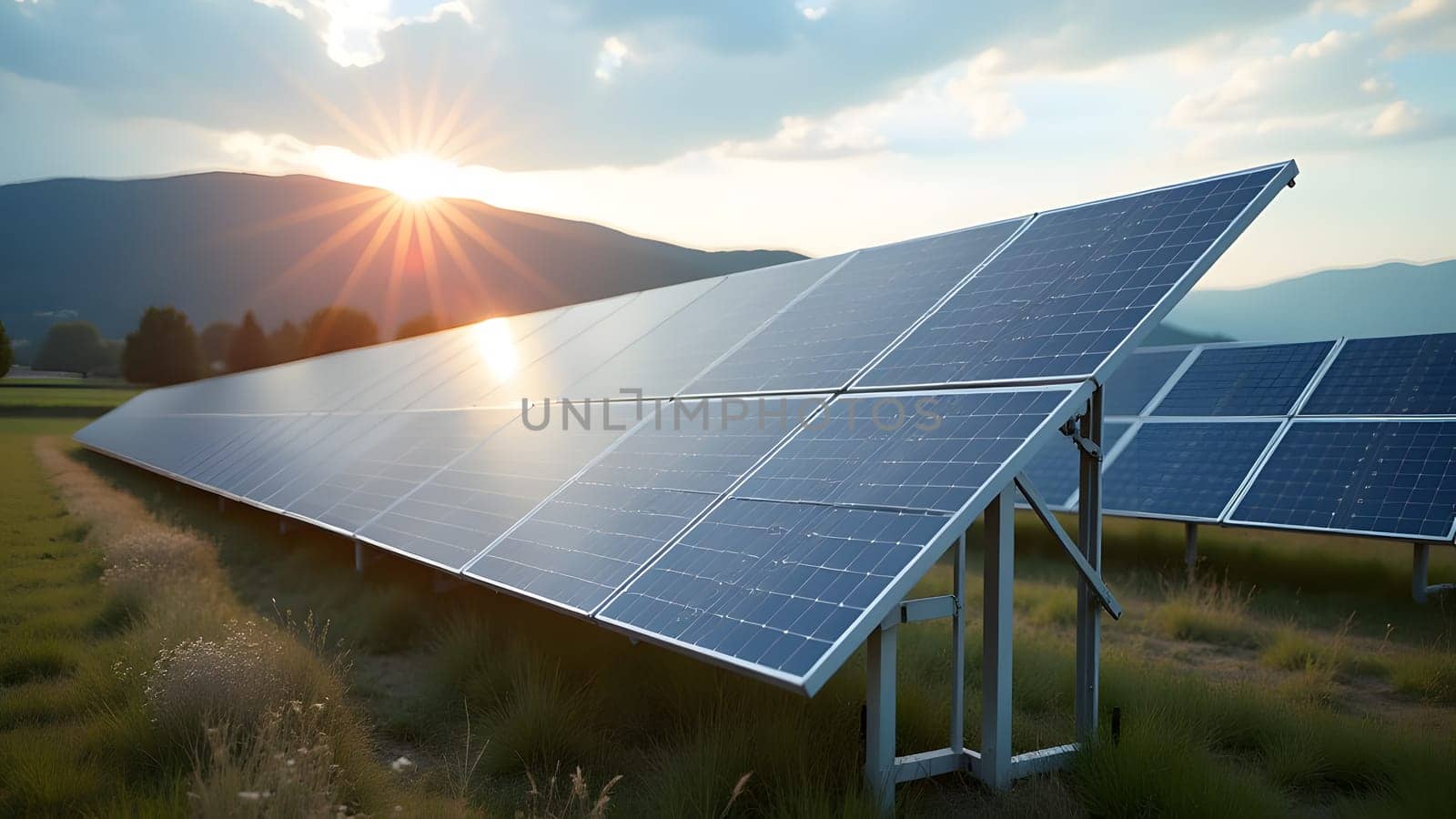 big solar power plant in the field, generative ai. High quality photo