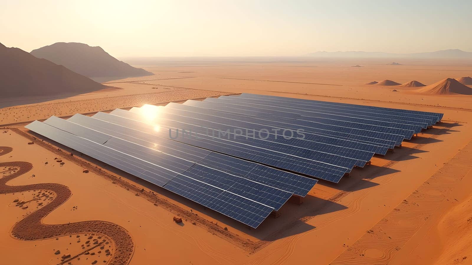 big solar power plant in the desert, generative ai. High quality photo