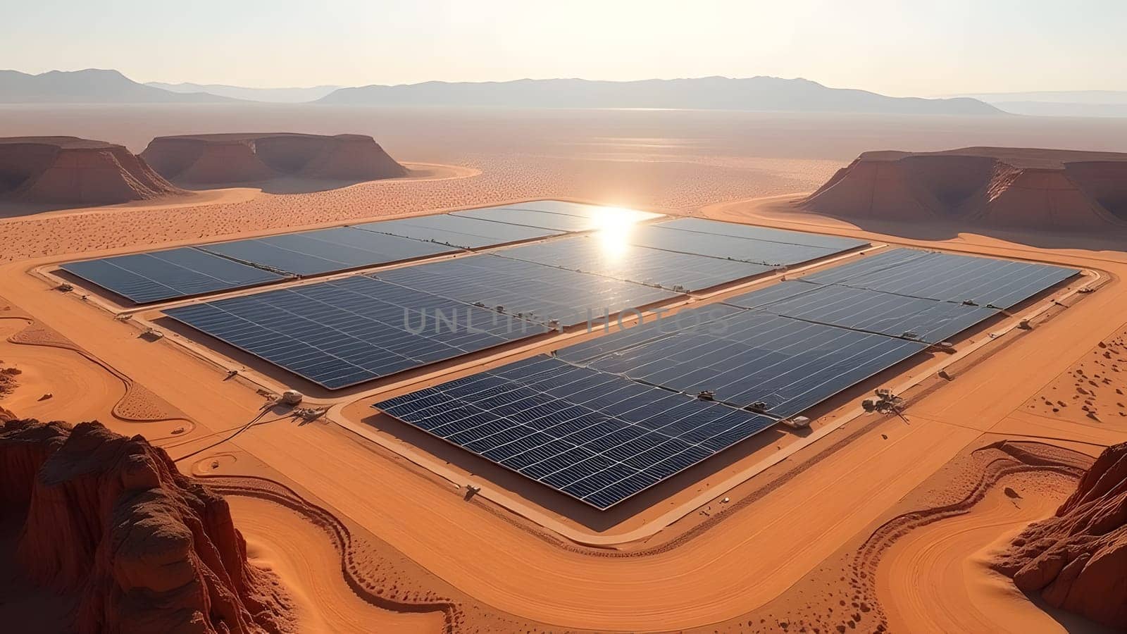 big solar power plant in the desert, generative ai. High quality photo