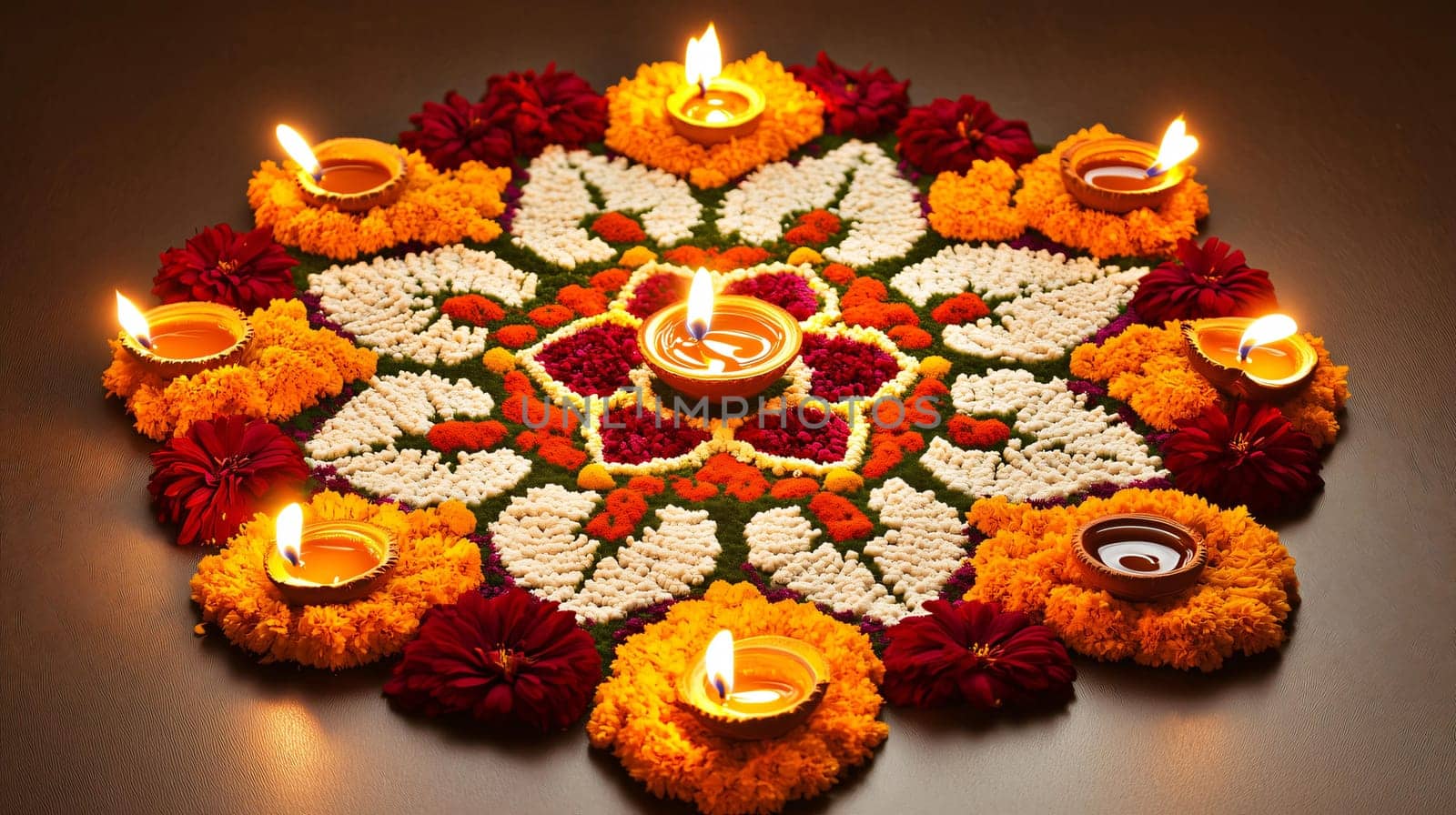 Illuminated flower rangoli is making a festive atmosphere for diwali