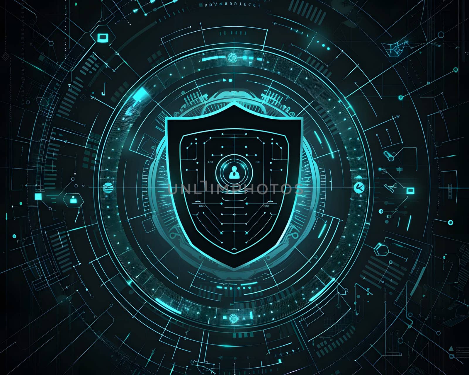 Futuristic digital shield symbolizing cyber security and data protection technology.