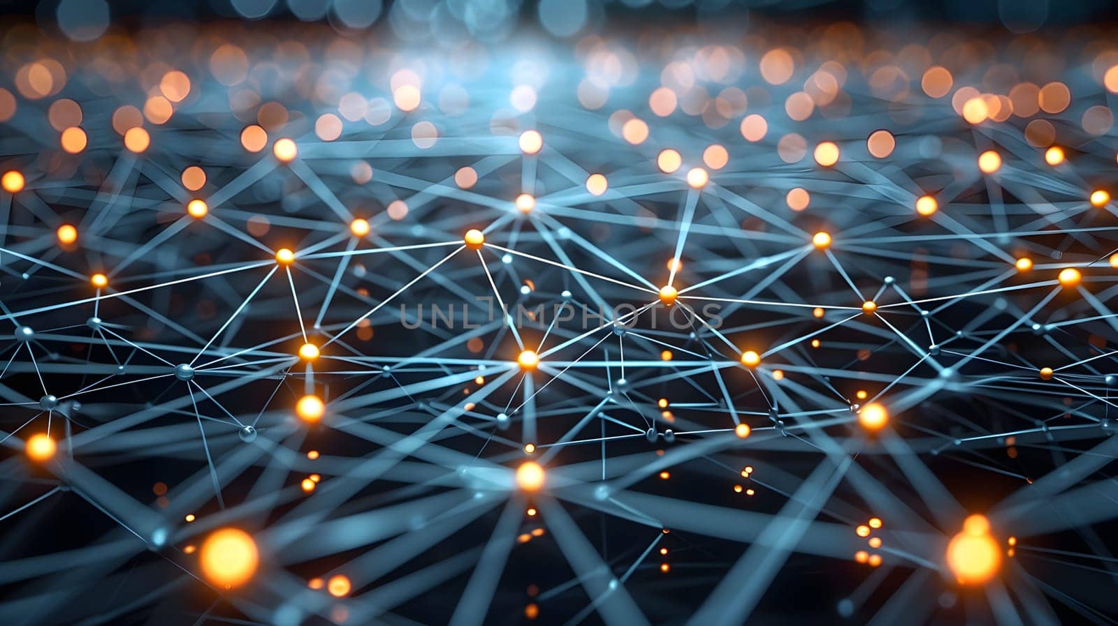 Imagine a futuristic network featuring glowing nodes and abstract connections