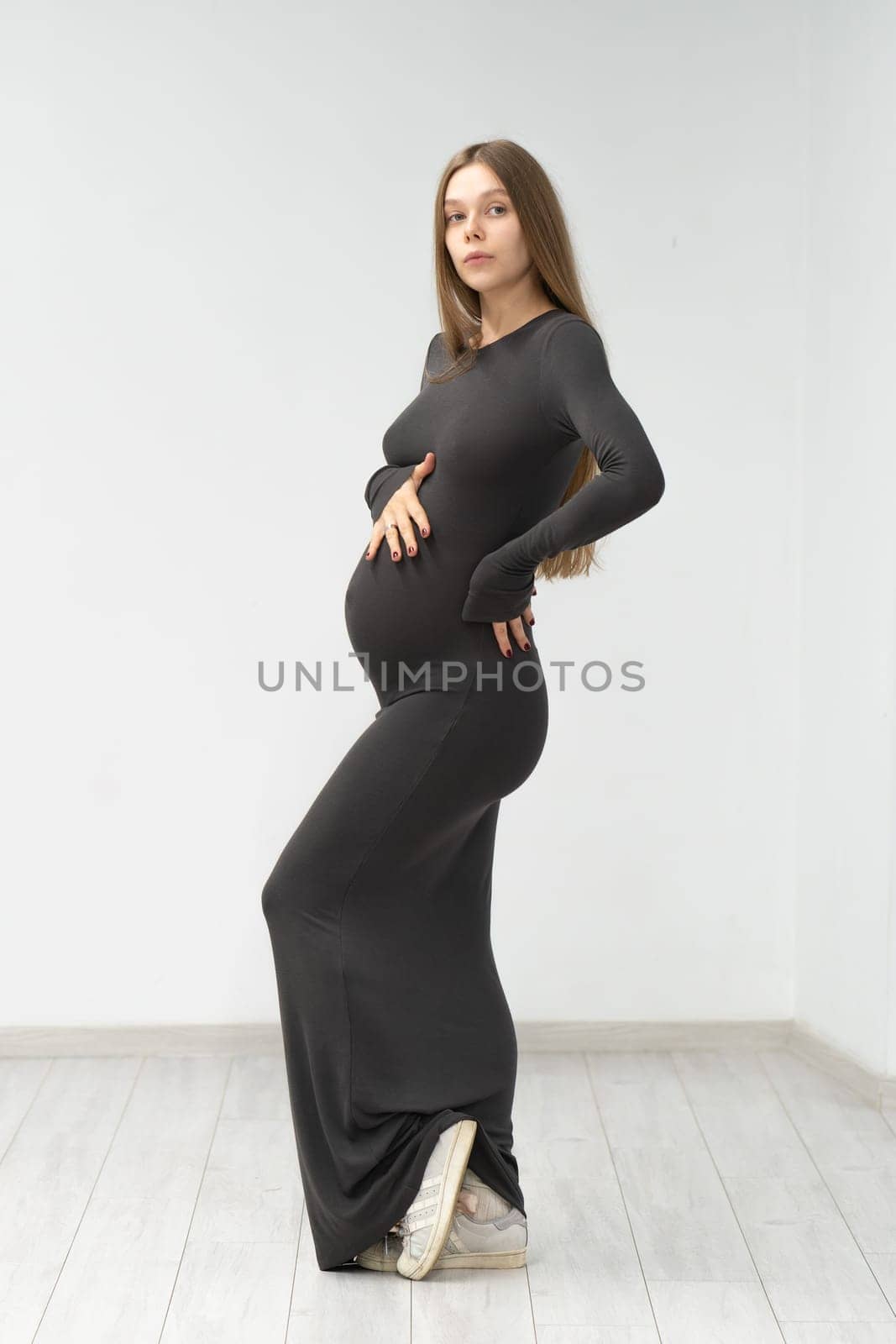black mother maternity girl expectant pregnancy positive tummy background motherhood female dress