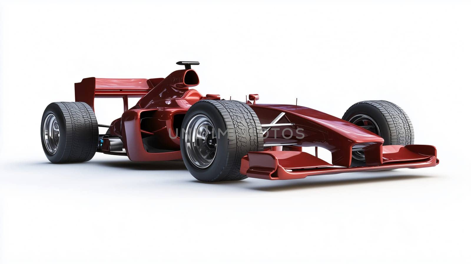 3d rendering of a red formula one racing car on white background