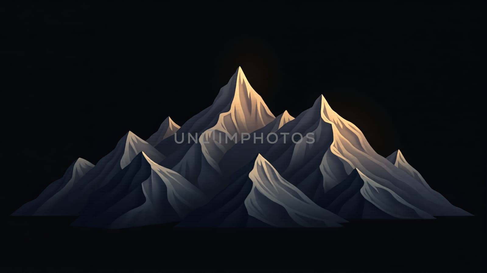 A breathtaking mountain peak catches the first rays of sunlight, transforming its snowy summit into a golden glow. The surrounding dark sky enhances the dramatic beauty of this tranquil moment.