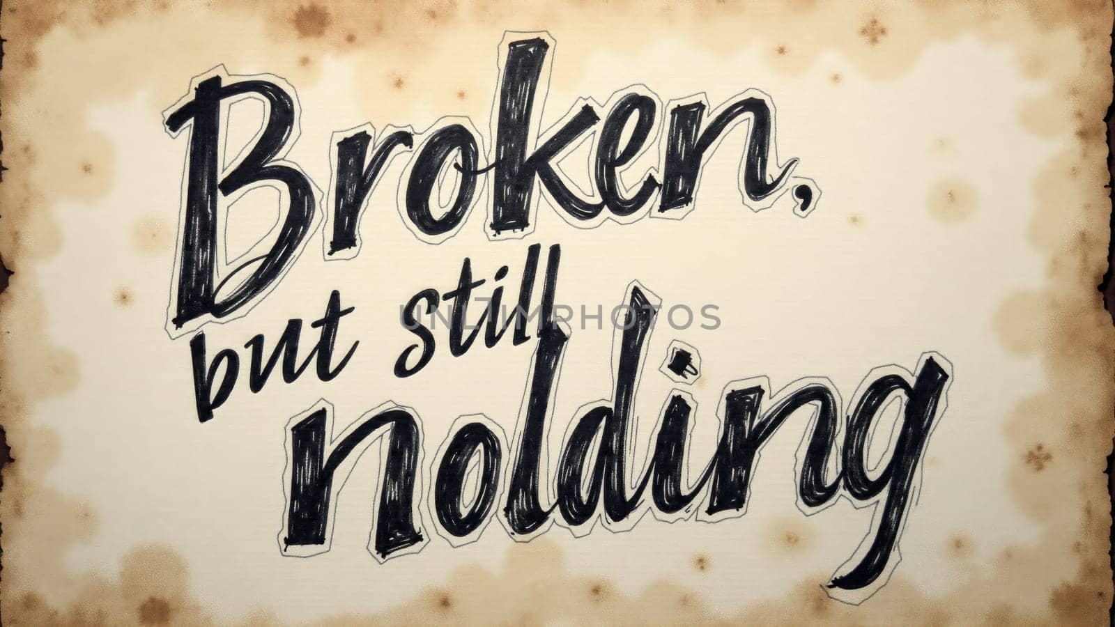 Vibrant lettering conveys a powerful message about perseverance, reminding us that brokenness doesn't diminish strength. The parchment adds a rustic charm to this inspiring affirmation.