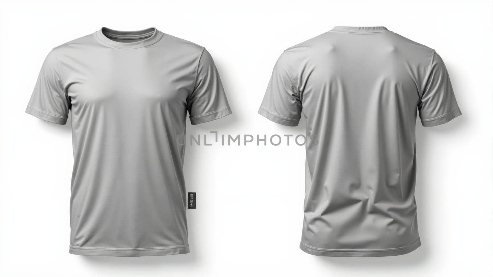 A clean gray t-shirt is showcased in a minimalist design, presented from both front and back perspectives to highlight its simplicity and versatility, perfect for everyday wear or layering options.