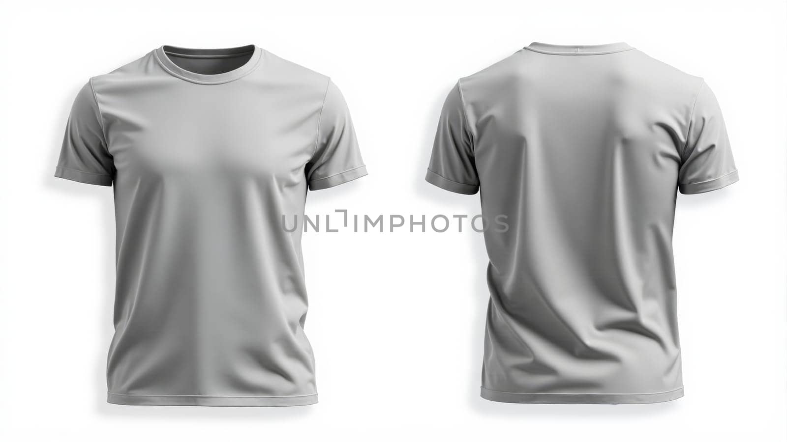 A clean gray t-shirt is showcased in a minimalist design, presented from both front and back perspectives to highlight its simplicity and versatility, perfect for everyday wear or layering options.