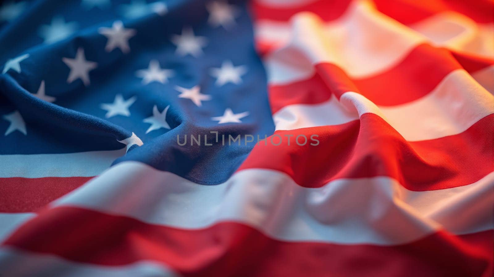 The American flag displays its bold colors of red, white, and blue, with stars and stripes harmoniously blending. A gentle breeze animates this patriotic symbol, evoking unity and pride.