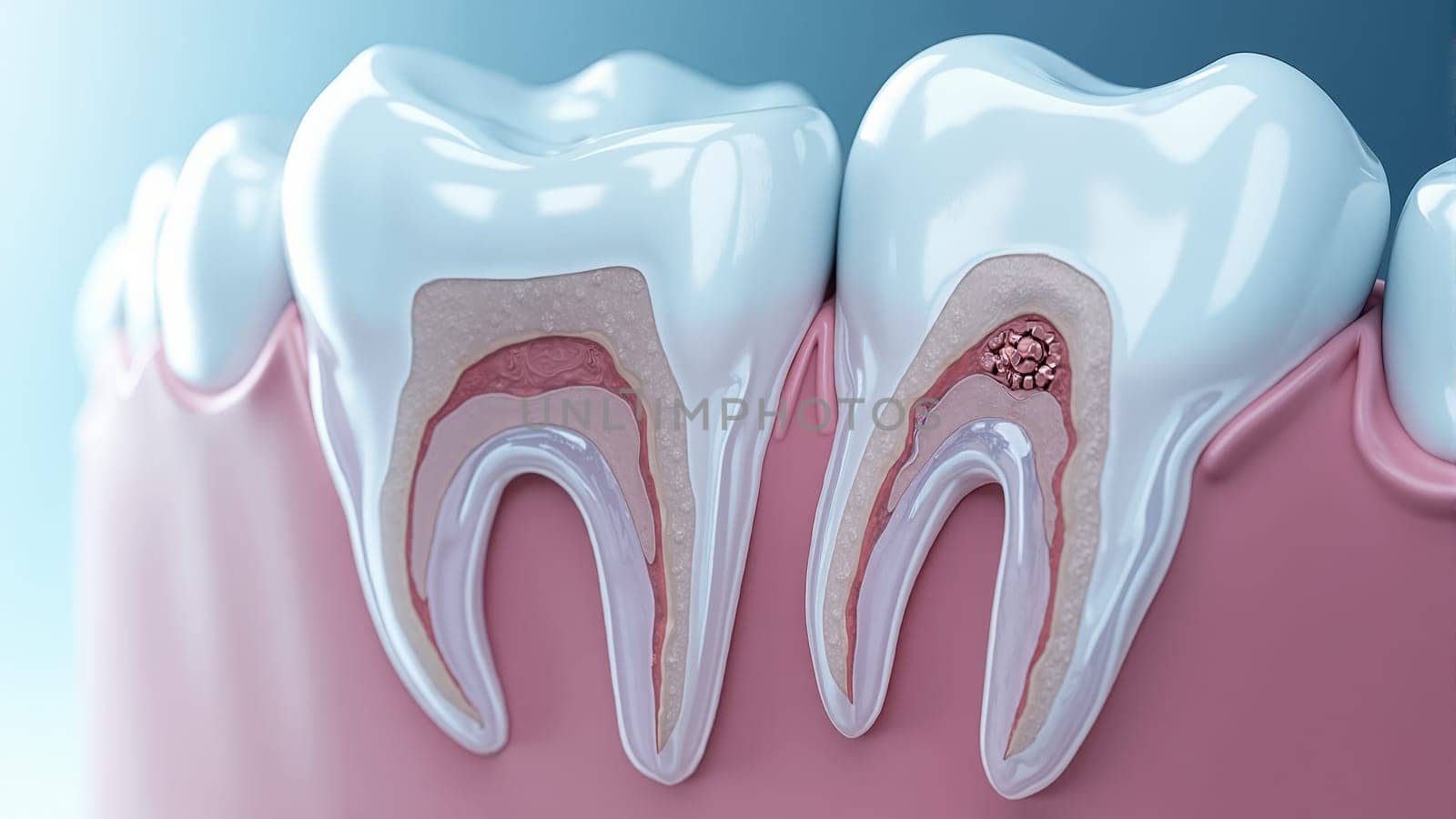 A stunning visual representation of teeth demonstrating advanced dental imaging, highlighting the intricate structures and glowing effects.