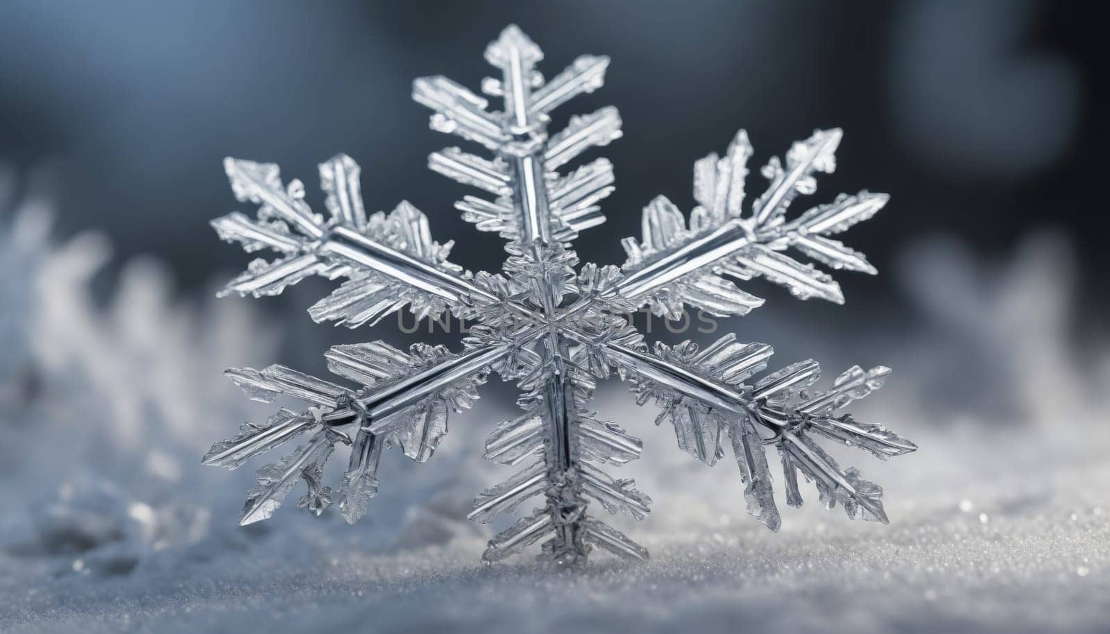 Glistening under soft winter light, this intricate snowflake exhibits stunning symmetry and detail, symbolizing the beauty of the cold season and nature's craftsmanship.