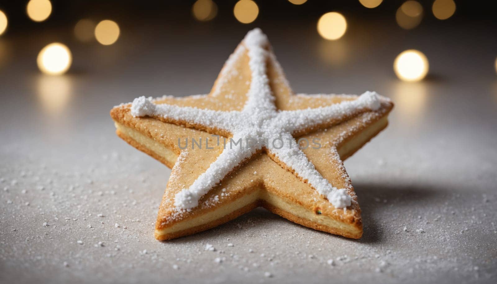 A collection of beautifully decorated star-shaped cookies rests on a dark surface, showcasing intricate icing designs and a light dusting of sugar. These treats are perfect for festive gatherings.