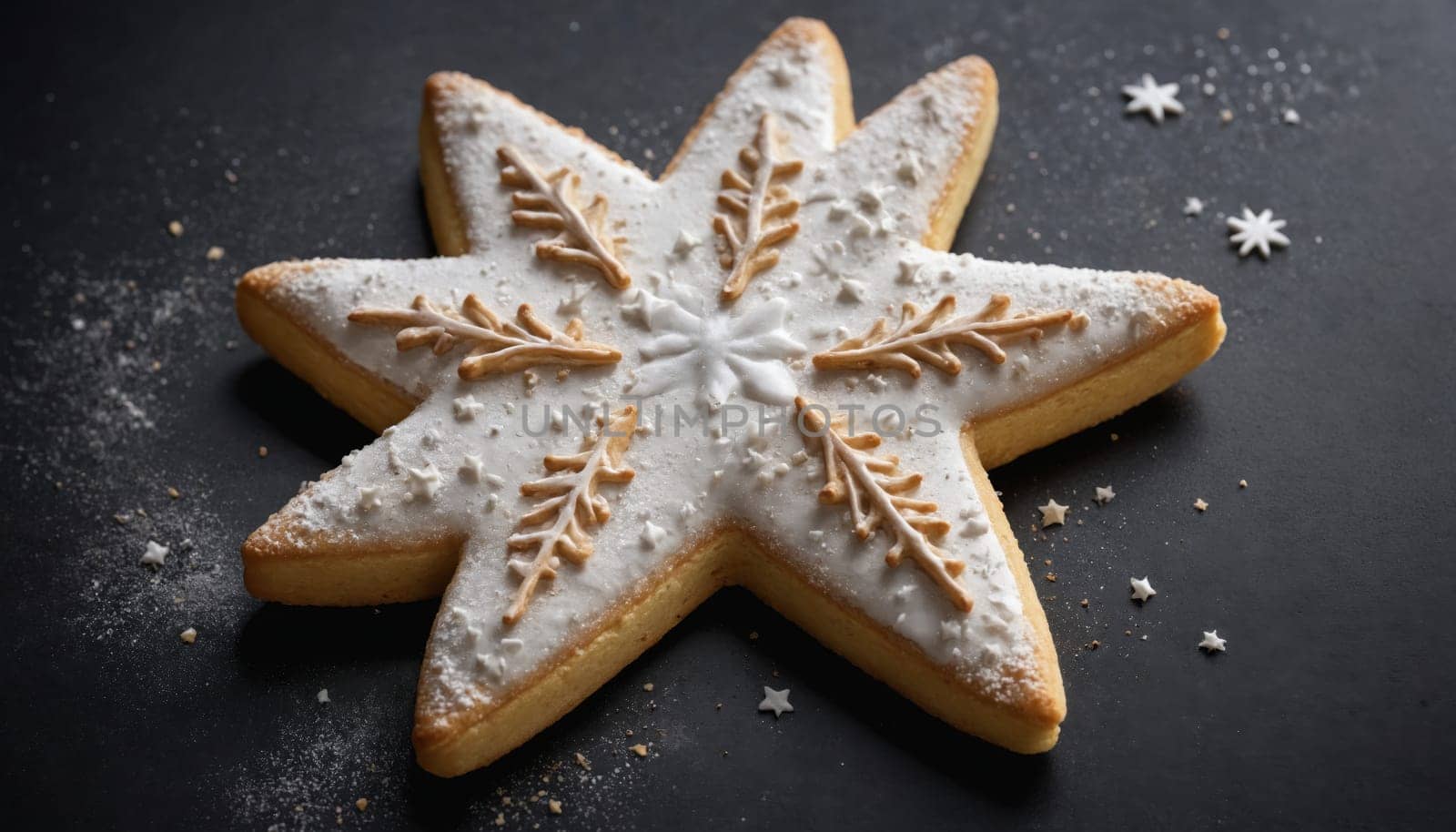 A collection of star-shaped cookies adorned with white icing and delicate sprinkles. These treats evoke a sense of celebration and joy during festive occasions.