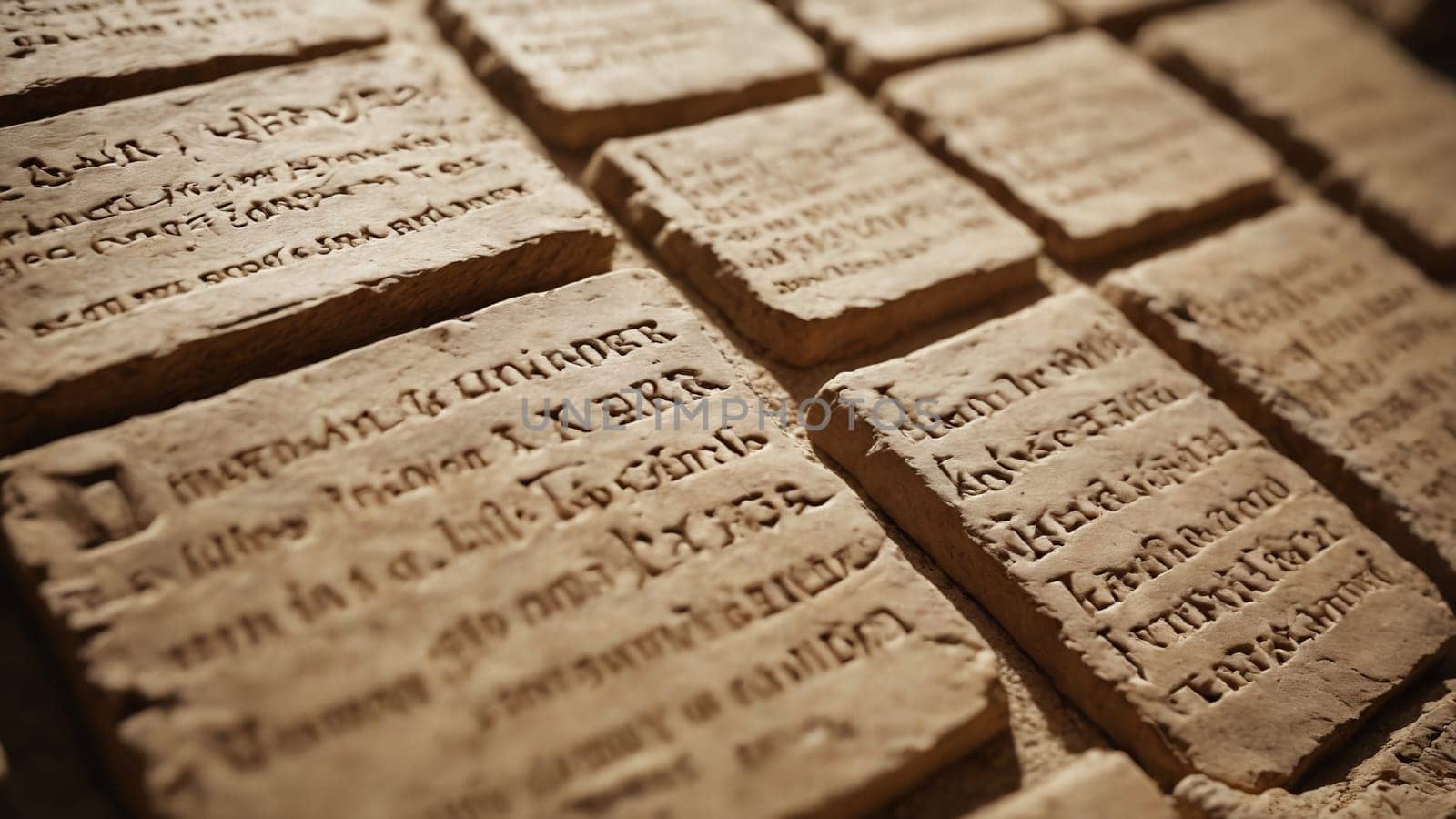 A display of weathered clay tablets, each featuring intricate inscriptions that reveal the rich heritage of ancient civilizations. The artifacts are arranged neatly, inviting exploration.