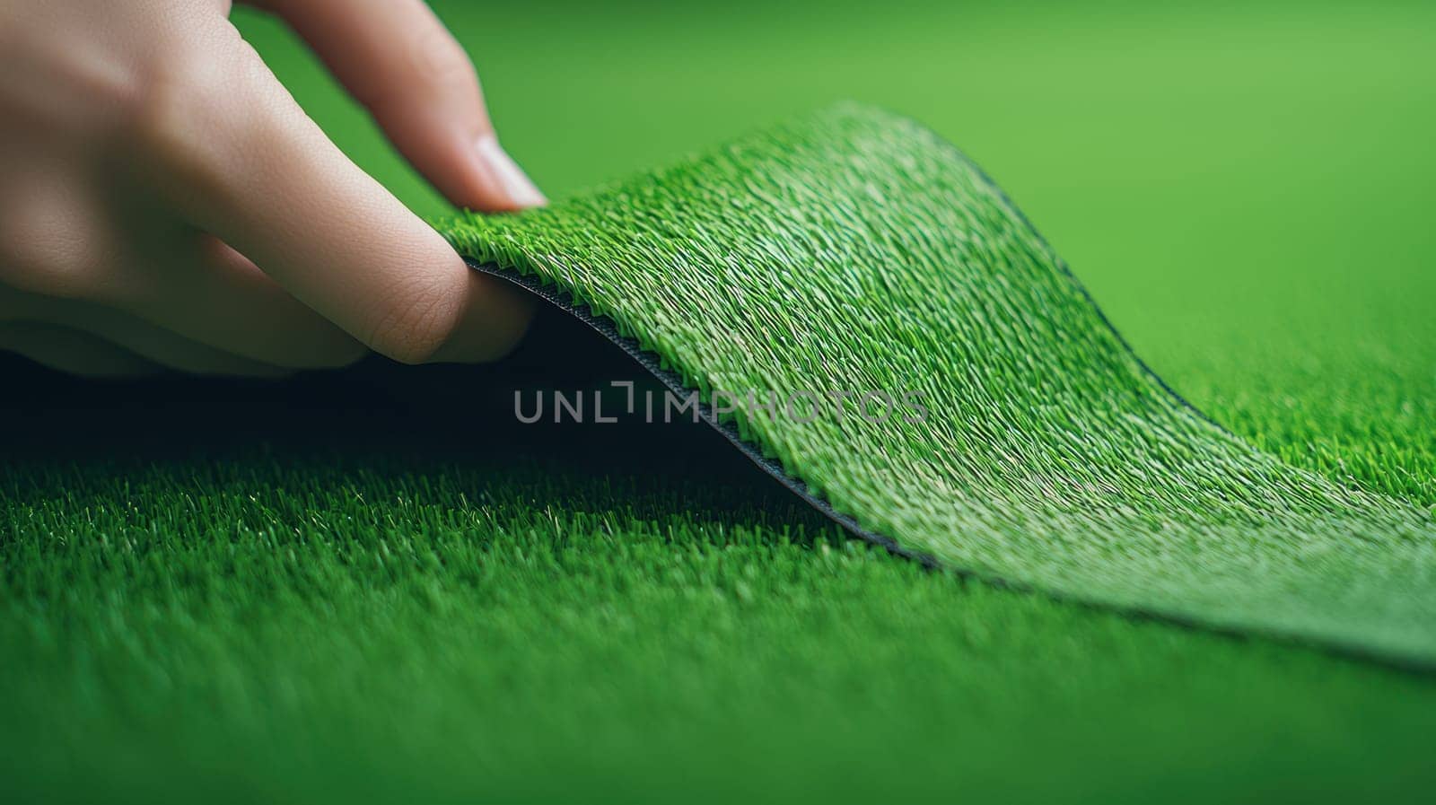Laying artificial grass on vibrant green surface creates fresh look.
