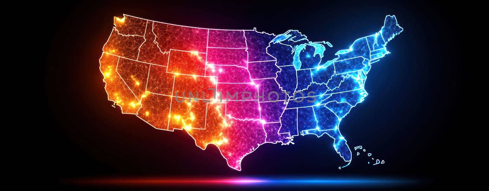 Digital map of USA with vibrant electoral votes displayed creatively.