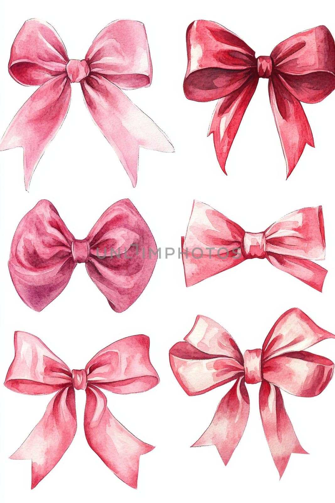Bows for festive gift wrapping painted with watercolor paint. High quality photo