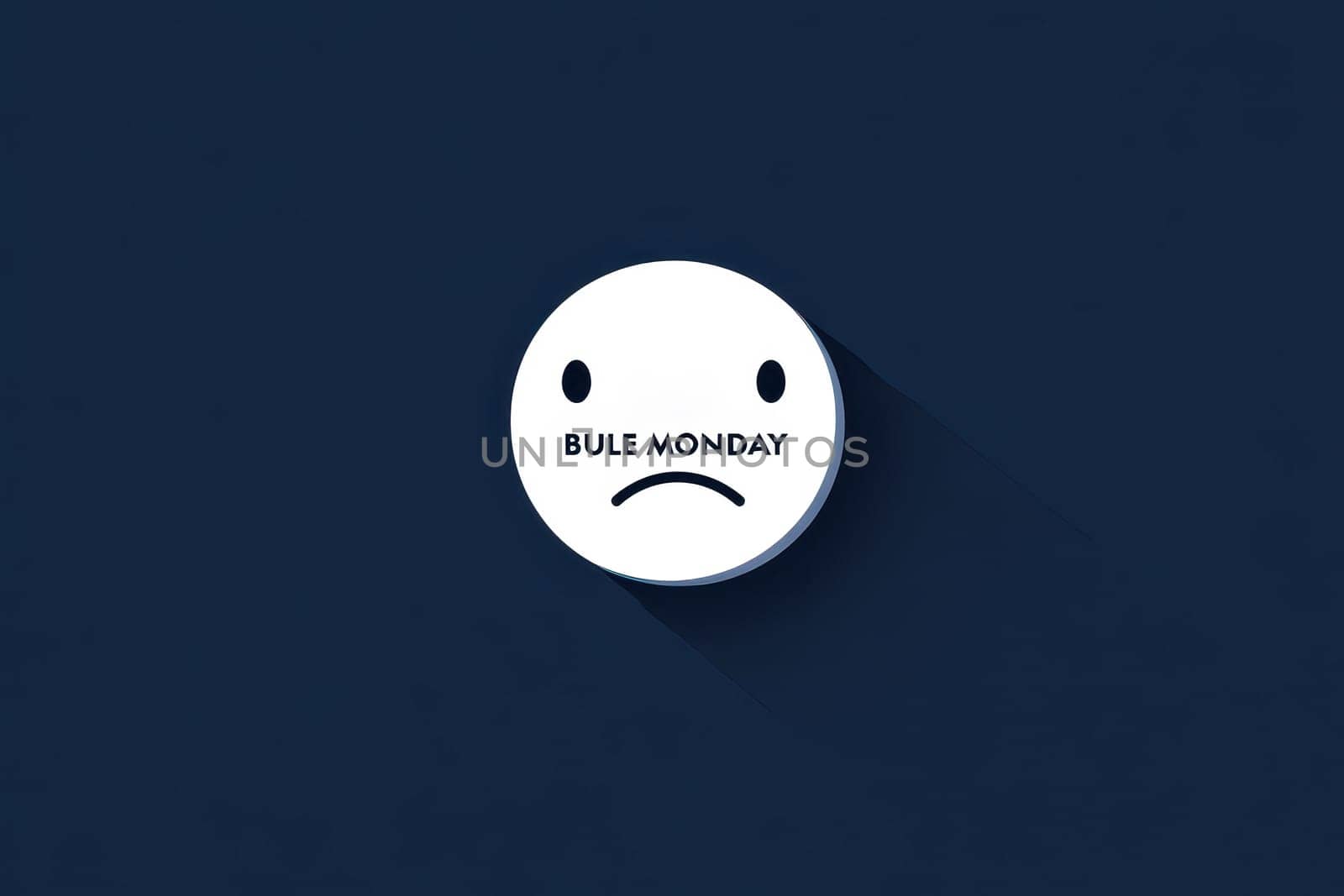 flat graphic pictogram of sad face with display BULE MONDAY text..
