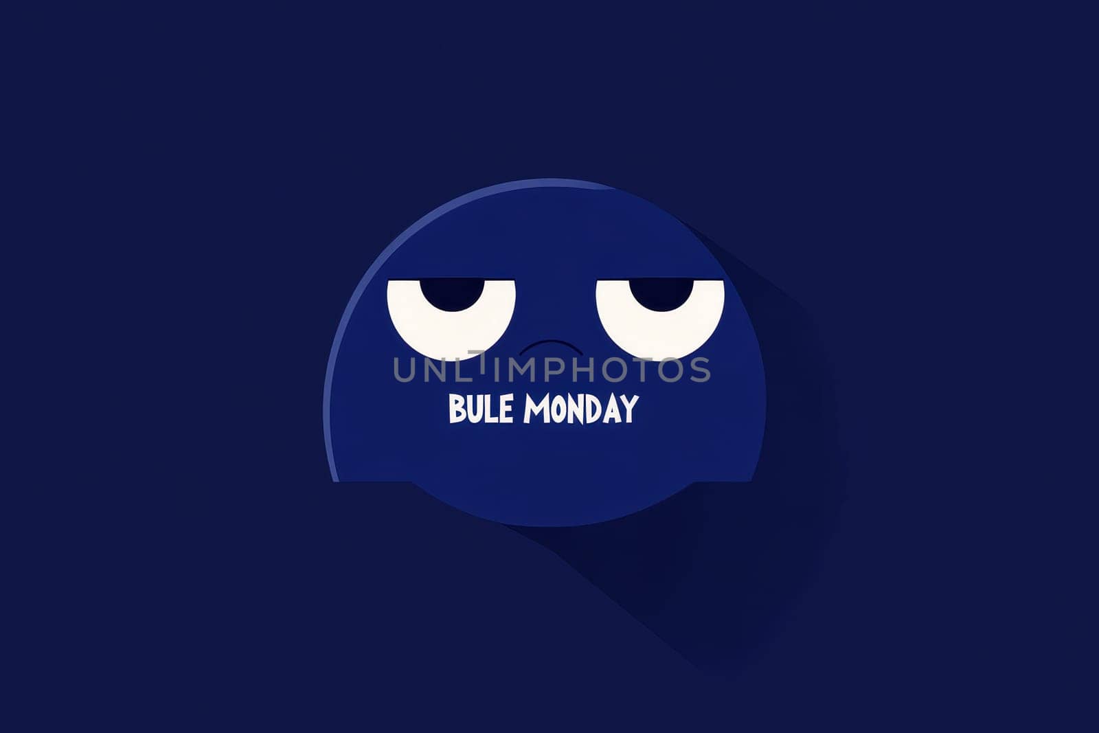 flat graphic pictogram of sad face with display BULE MONDAY text..