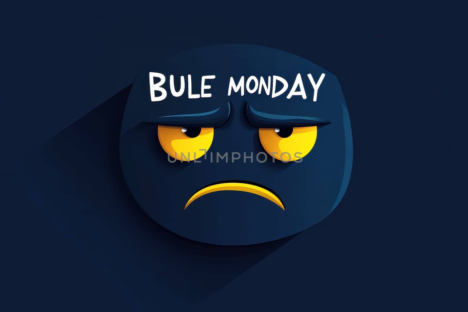 flat graphic pictogram of sad face with display BULE MONDAY text..