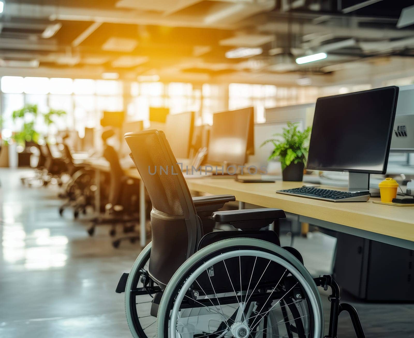 a wheelchair with a computer on desk in modern office ..