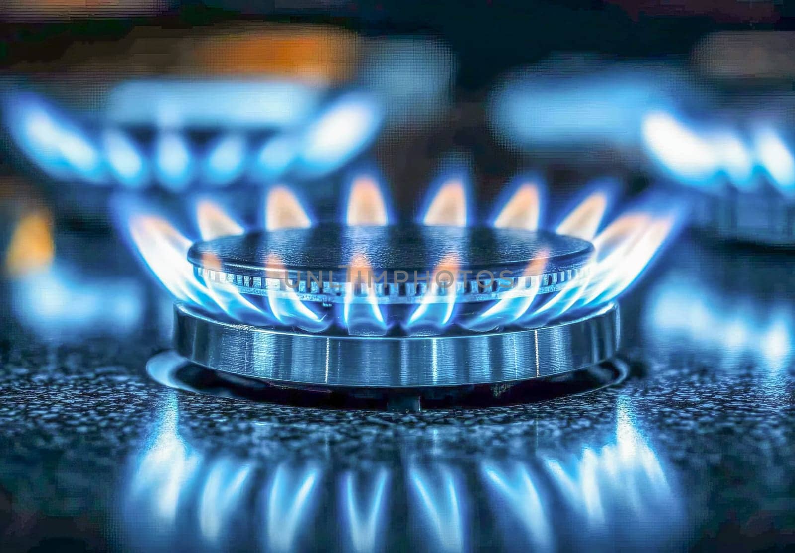 Close-up of gas stove flame.