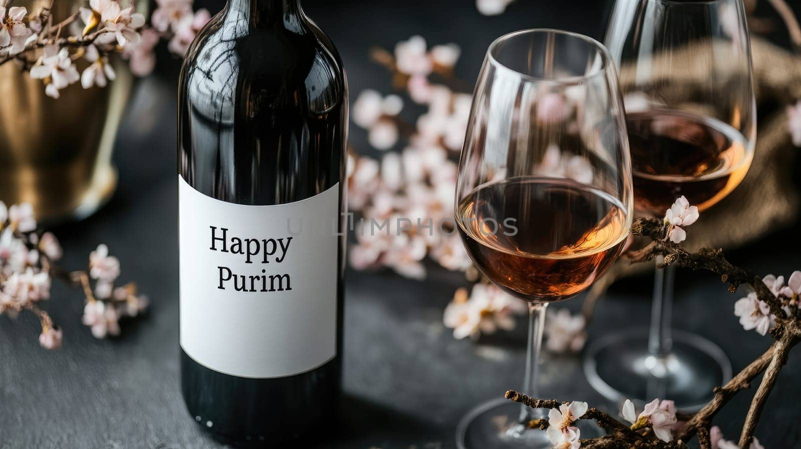 Joyous Purim: vibrant banner celebrating festive occasion, traditional themes of joy, costumes, community, inviting participation in lively festivities and the spirit of unity among friends, families