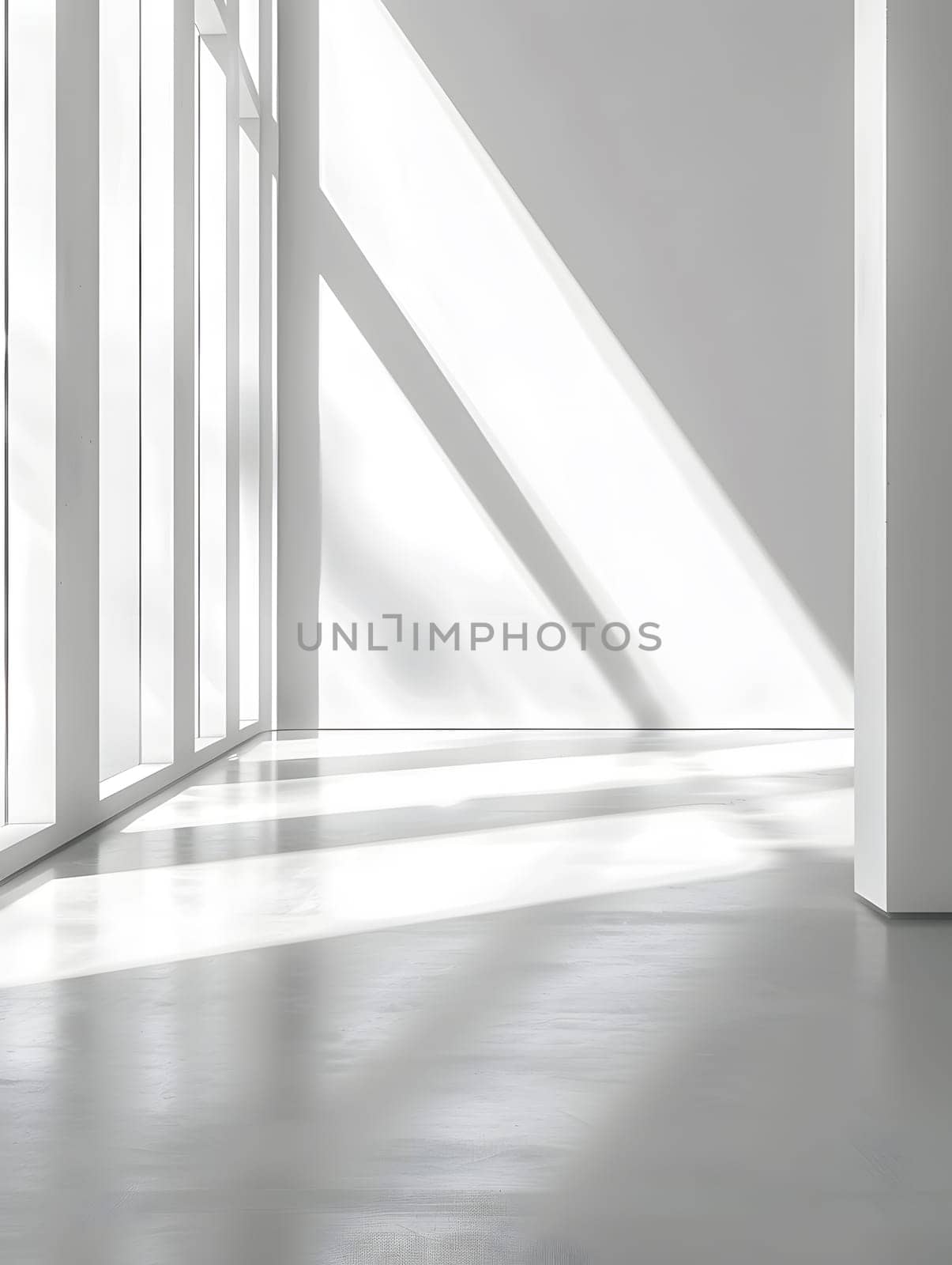 Interior space designed with minimalism, natural light, and geometric shadows