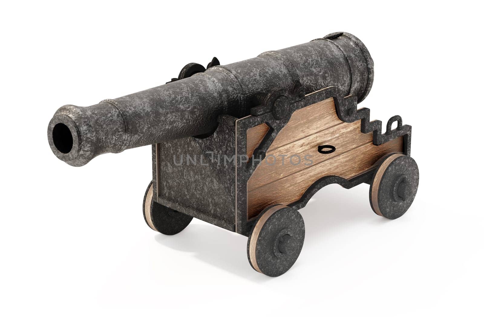 Vintage cannon isolated on white background. 3D illustration.